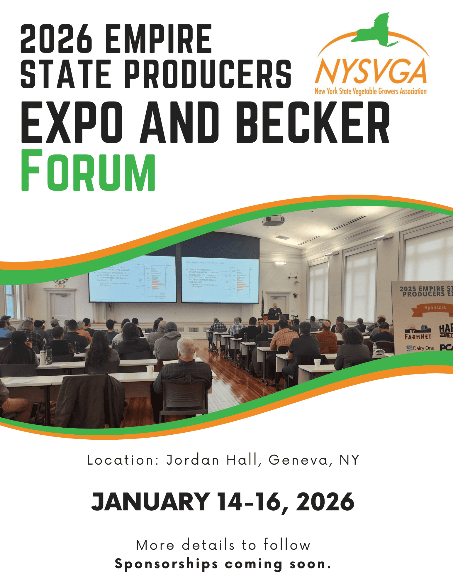 Vegetable growers attending the New York State Vegetable Grower's Association expo and forum at Jordan Hall in Geneva, NY, January 14-16, 2026.