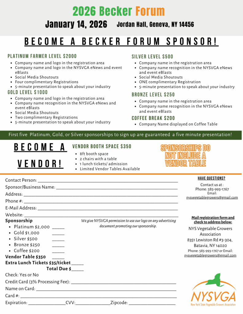 Becker Forum at New York State Vegetable Growers Association event promoting vegetable farming and networking.