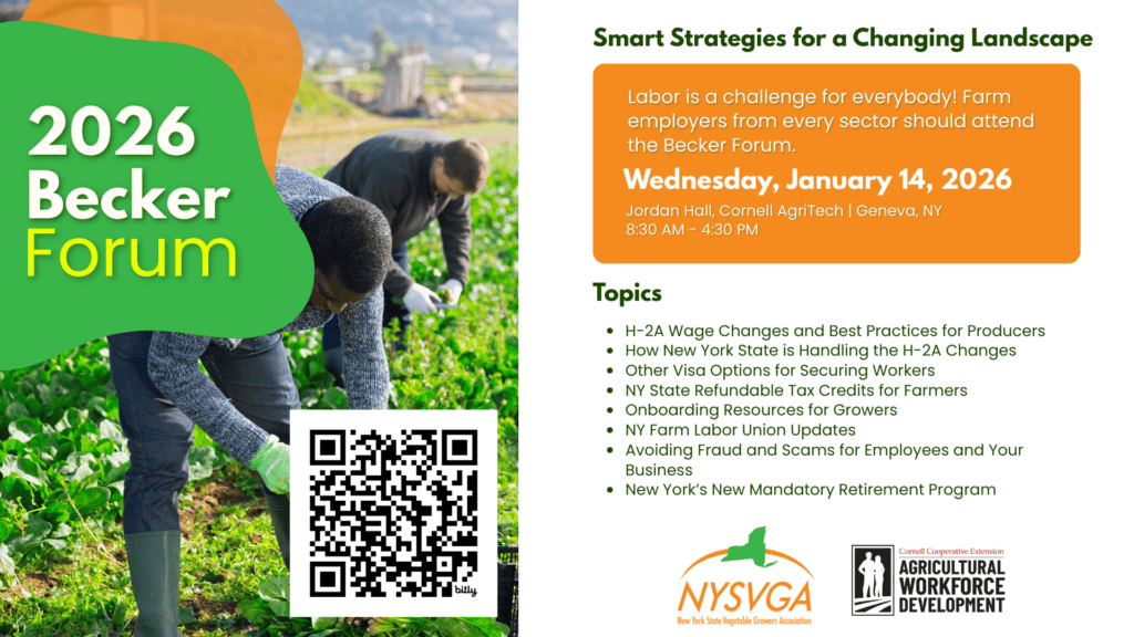 A QR code to access event details for the 2026 Becker Forum on crop labor strategies.